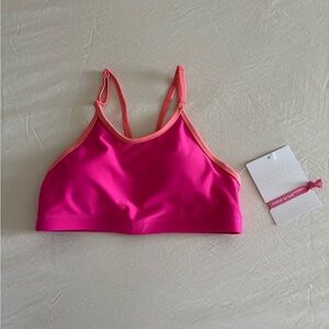 Athleta Girl Pink Bikini Top with Coral Trim + Hair Tie – Size M (8–10), NWT